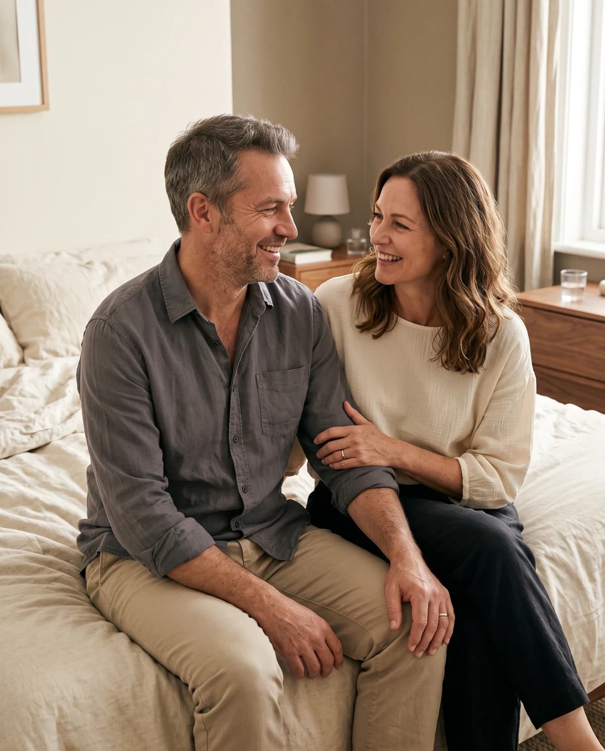 An adult couple sharing a relaxed moment together